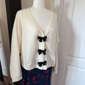 Old Navy Cream Cardigan with Black Bow Details